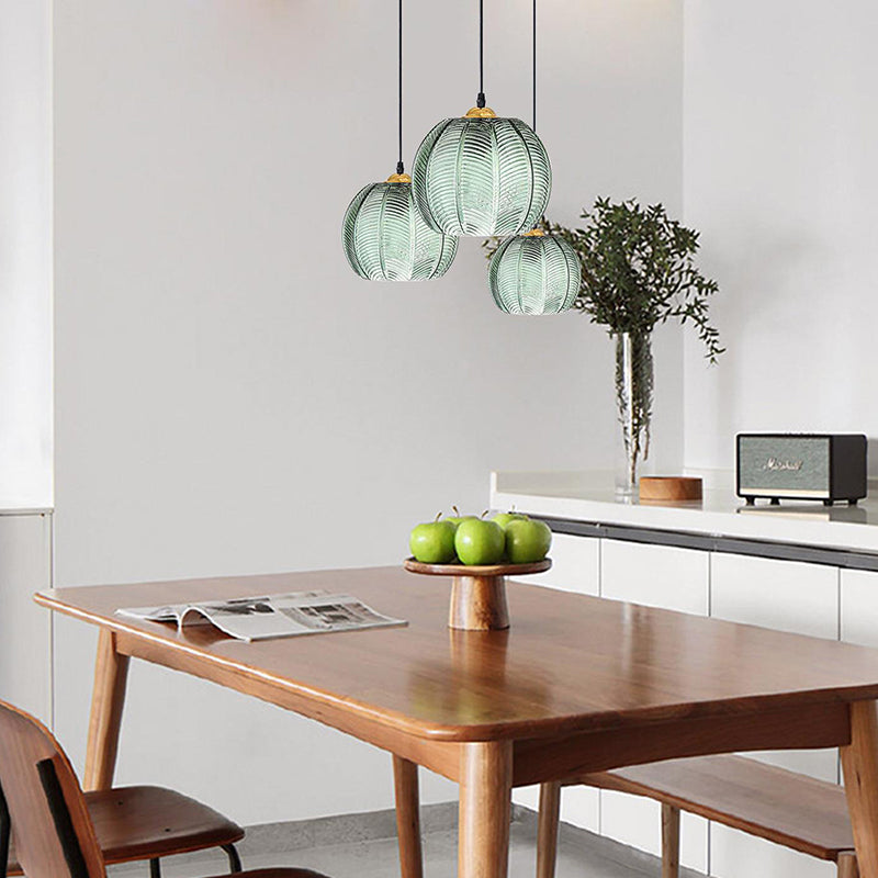 Contemporary Scandinavian Leaf Pattern Round Hardware Glass 1-Light Pendant Light For Dining Room