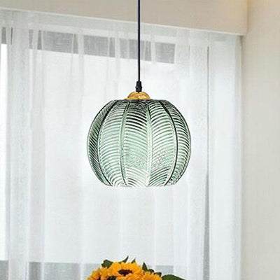 Contemporary Scandinavian Leaf Pattern Round Hardware Glass 1-Light Pendant Light For Dining Room