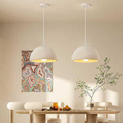 Contemporary Scandinavian Round Semi-Circular Resin Fiberglass 1-Light Pendant Light For Dining Room