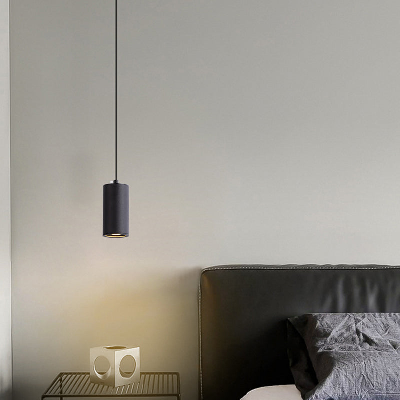 Modern Minimalist Round Cylinder Aluminum Iron 1-Light Pendant Light For Bedroom