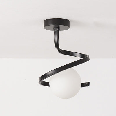 Modern Minimalist Curve Round Orb Iron Glass 1-Light Semi-Flush Mount Ceiling Light For Hallway