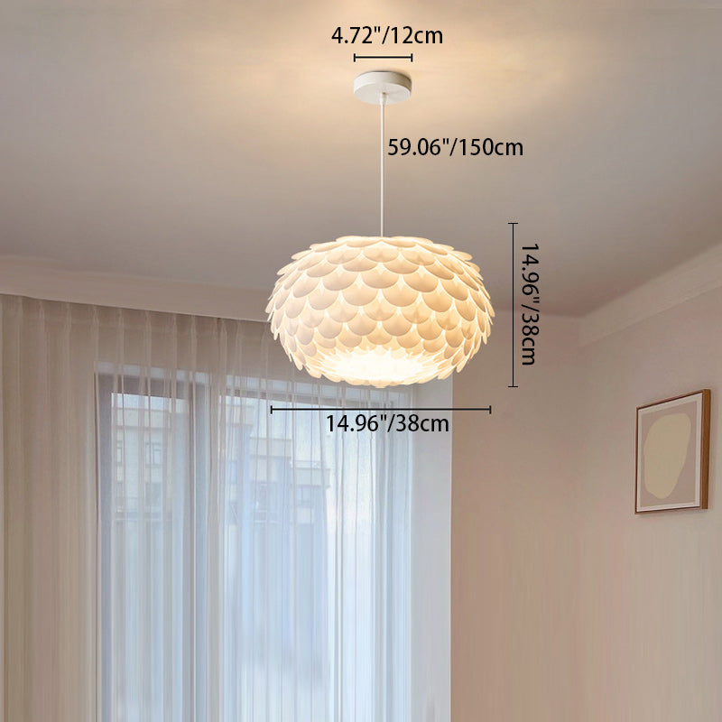 Contemporary Scandinavian Cream Flower Round Iron PVC 1-Light Pendant Light For Bedroom