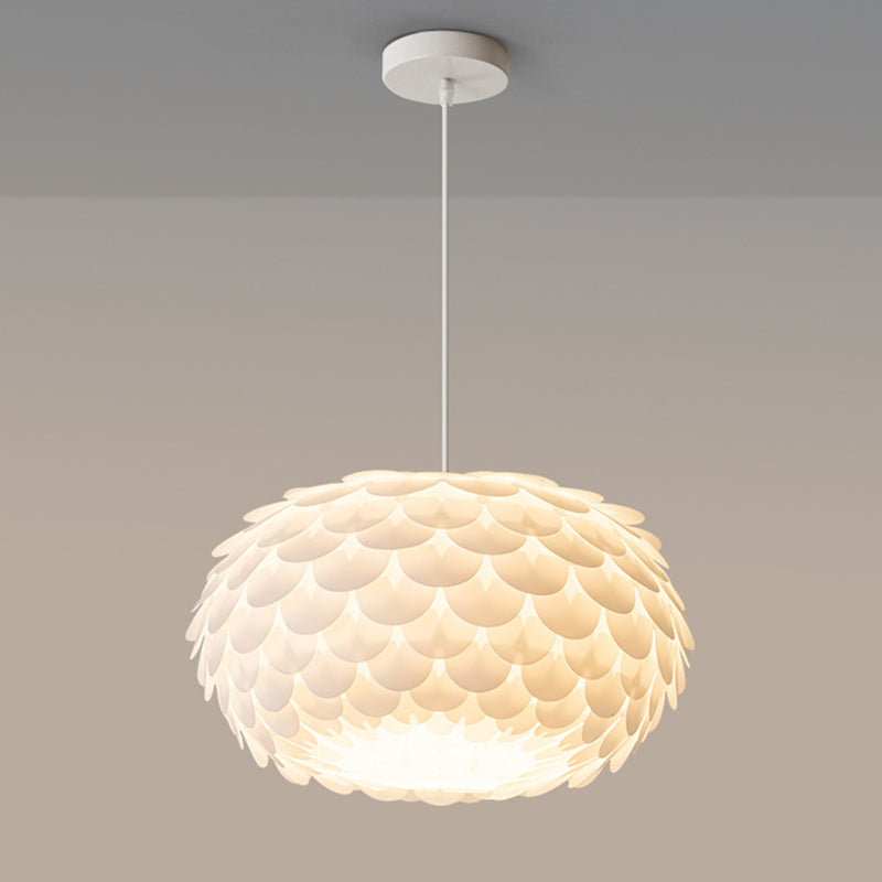 Contemporary Scandinavian Cream Flower Round Iron PVC 1-Light Pendant Light For Bedroom