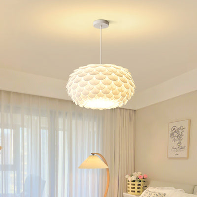 Contemporary Scandinavian Cream Flower Round Iron PVC 1-Light Pendant Light For Bedroom