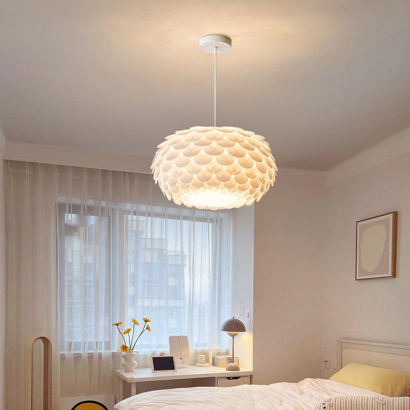 Contemporary Scandinavian Cream Flower Round Iron PVC 1-Light Pendant Light For Bedroom