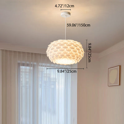 Contemporary Scandinavian Cream Flower Round Iron PVC 1-Light Pendant Light For Bedroom