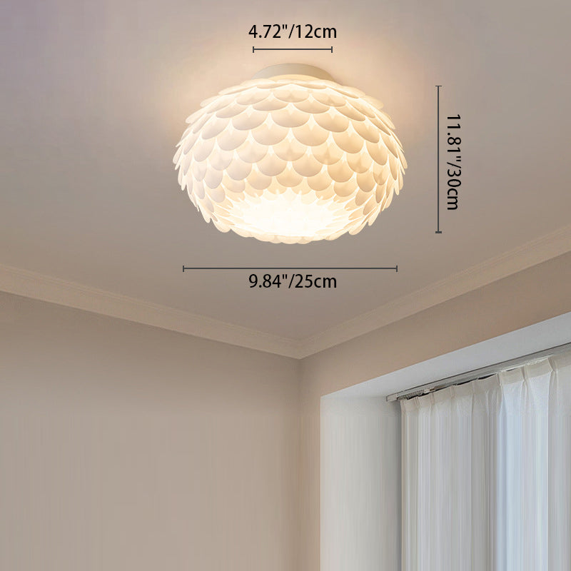 Contemporary Creative Cream Round Flower Iron PVC 1-Light Flush Mount Ceiling Light For Bedroom