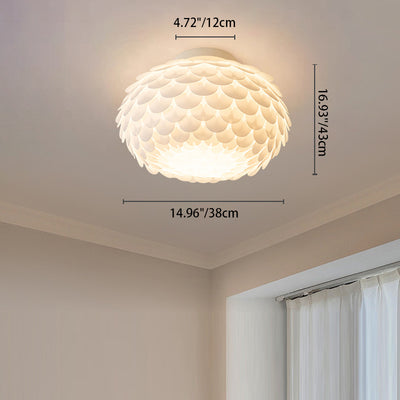 Contemporary Creative Cream Round Flower Iron PVC 1-Light Flush Mount Ceiling Light For Bedroom