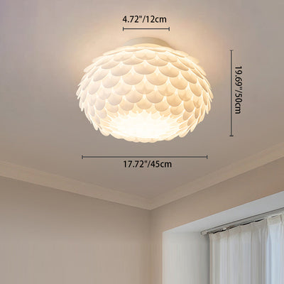 Contemporary Creative Cream Round Flower Iron PVC 1-Light Flush Mount Ceiling Light For Bedroom