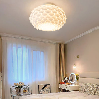 Contemporary Creative Cream Round Flower Iron PVC 1-Light Flush Mount Ceiling Light For Bedroom