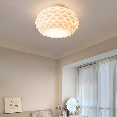 Contemporary Creative Cream Round Flower Iron PVC 1-Light Flush Mount Ceiling Light For Bedroom