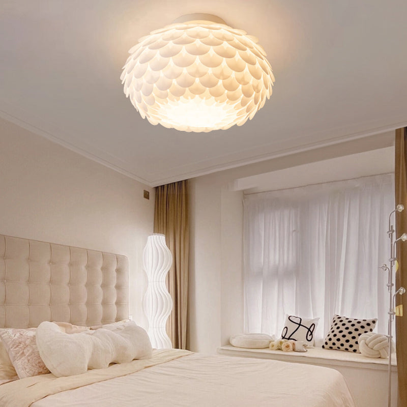 Contemporary Creative Cream Round Flower Iron PVC 1-Light Flush Mount Ceiling Light For Bedroom