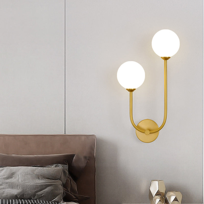 Modern Minimalist Round Orb Iron Glass 2-Light Wall Sconce Lamp For Bedroom