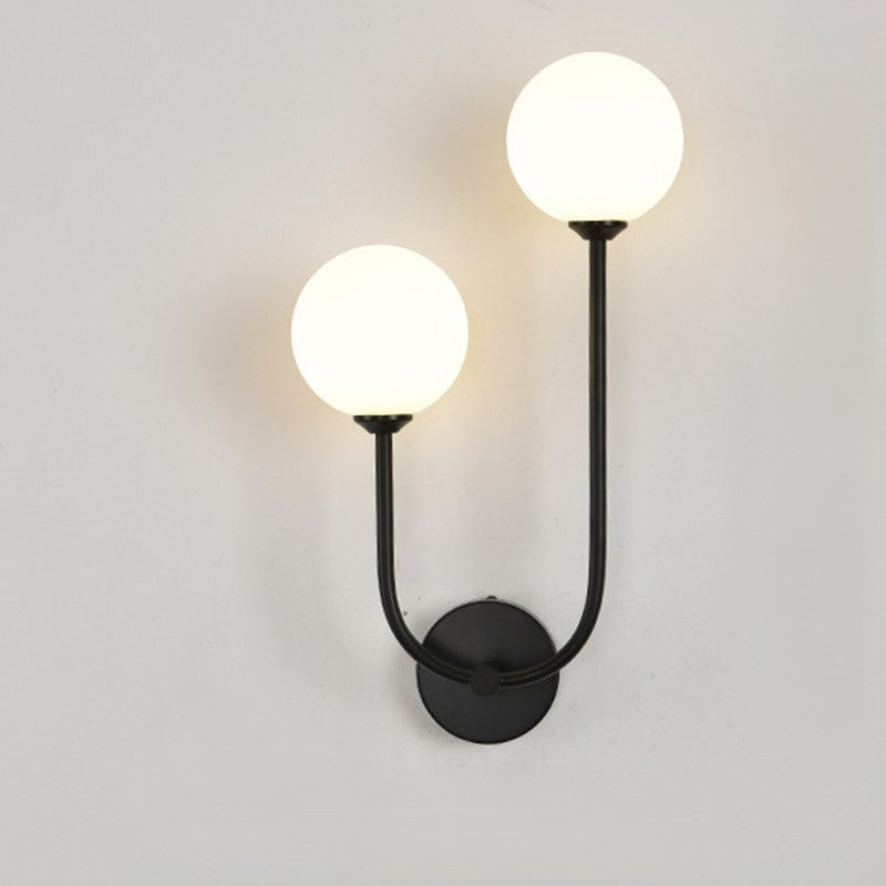 Modern Minimalist Round Orb Iron Glass 2-Light Wall Sconce Lamp For Bedroom