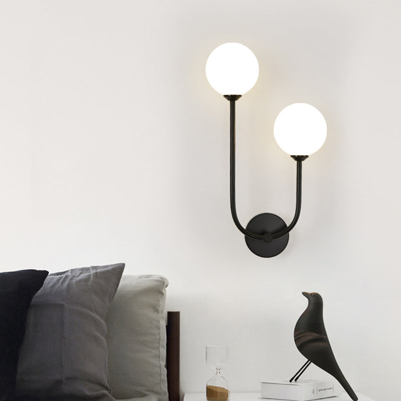 Modern Minimalist Round Orb Iron Glass 2-Light Wall Sconce Lamp For Bedroom