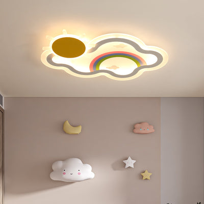 Contemporary Creative Kids Cloud Rainbow Iron Acrylic LED Flush Mount Ceiling Light For Bedroom