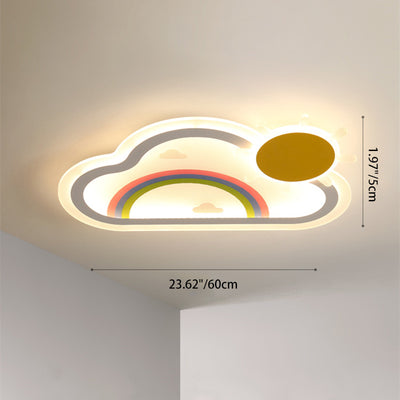 Contemporary Creative Kids Cloud Rainbow Iron Acrylic LED Flush Mount Ceiling Light For Bedroom