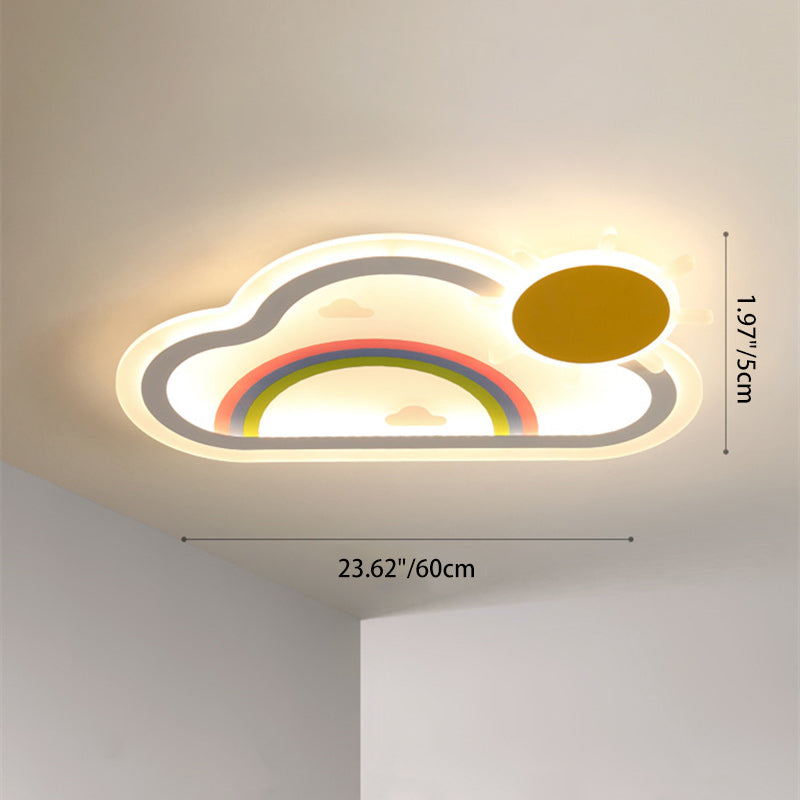 Contemporary Creative Kids Cloud Rainbow Iron Acrylic LED Flush Mount Ceiling Light For Bedroom