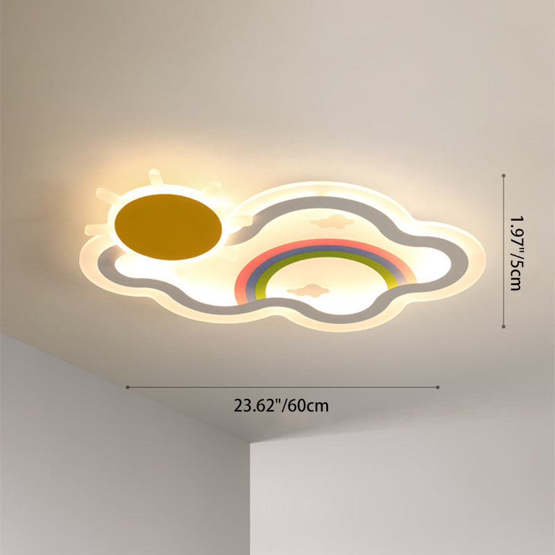 Contemporary Creative Kids Cloud Rainbow Iron Acrylic LED Flush Mount Ceiling Light For Bedroom