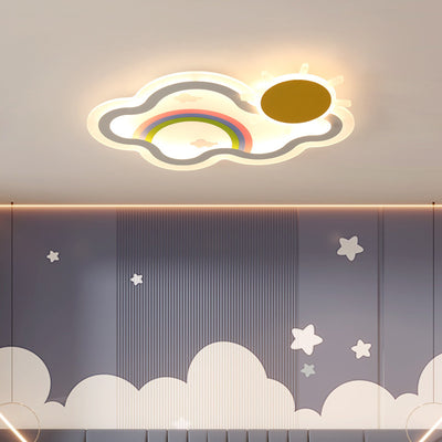 Contemporary Creative Kids Cloud Rainbow Iron Acrylic LED Flush Mount Ceiling Light For Bedroom