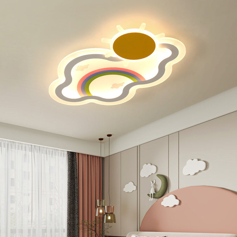 Contemporary Creative Kids Cloud Rainbow Iron Acrylic LED Flush Mount Ceiling Light For Bedroom