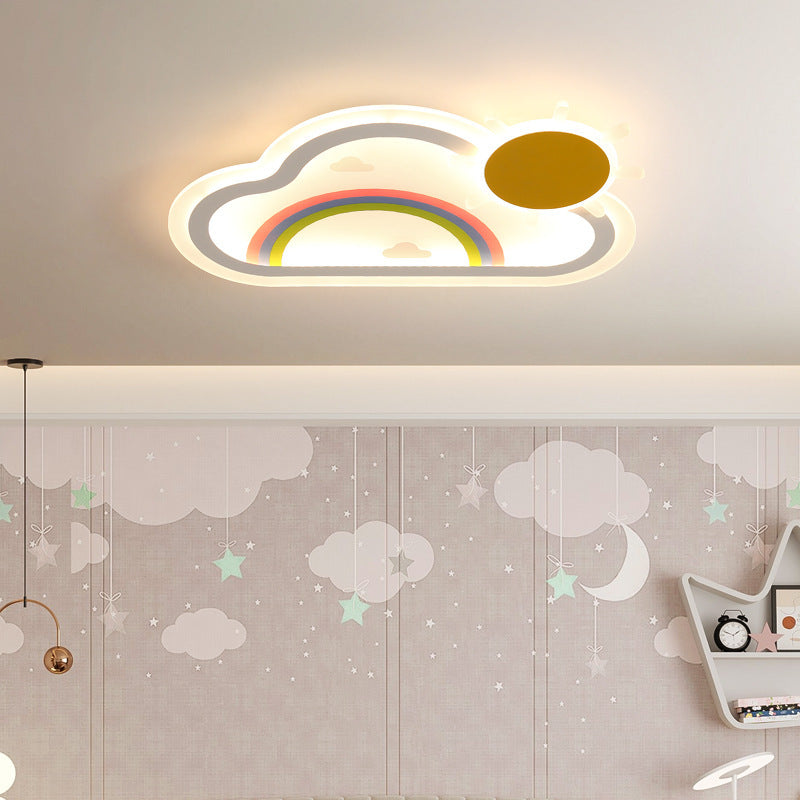 Contemporary Creative Kids Cloud Rainbow Iron Acrylic LED Flush Mount Ceiling Light For Bedroom