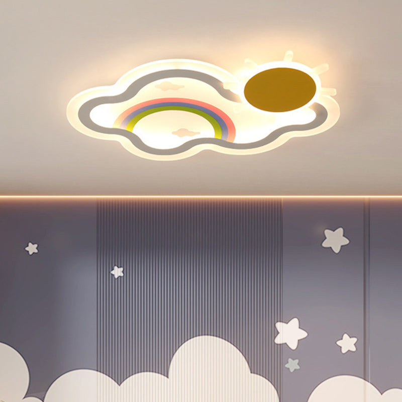 Contemporary Creative Kids Cloud Rainbow Iron Acrylic LED Flush Mount Ceiling Light For Bedroom