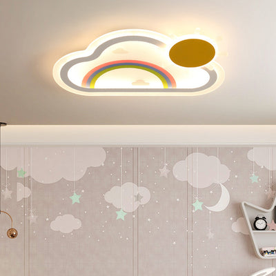 Contemporary Creative Kids Cloud Rainbow Iron Acrylic LED Flush Mount Ceiling Light For Bedroom