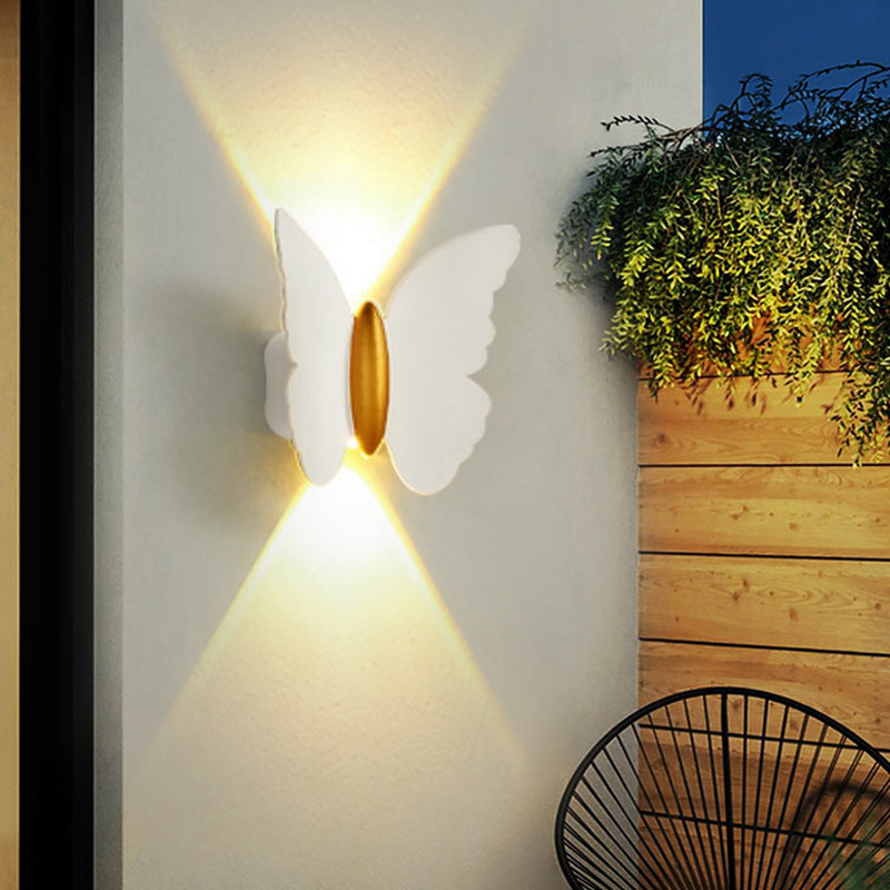 Contemporary Creative Waterproof Butterfly Aluminum Optical Lens LED Wall Sconce Lamp For Outdoor