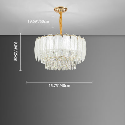 Traditional French Cream Feather Round Iron Crystal 5/8/11/15/21 Light Chandelier For Living Room