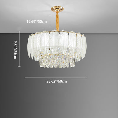 Traditional French Cream Feather Round Iron Crystal 5/8/11/15/21 Light Chandelier For Living Room