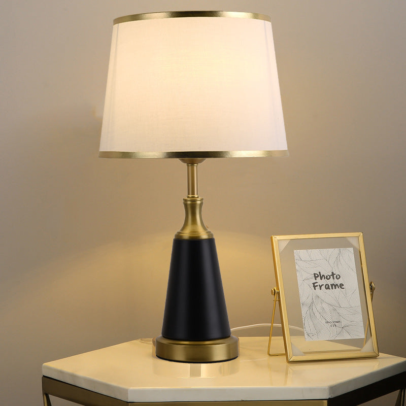 Modern Minimalist Cylinder Cone Iron Fabric 1-Light Table Lamp For Bedroom