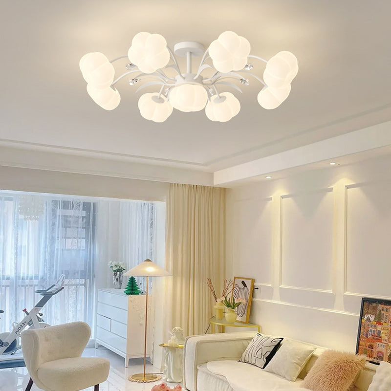 Contemporary Creative Flower Round PE Iron LED Semi-Flush Mount Ceiling Light For Living Room