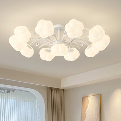 Contemporary Creative Flower Round PE Iron LED Semi-Flush Mount Ceiling Light For Living Room