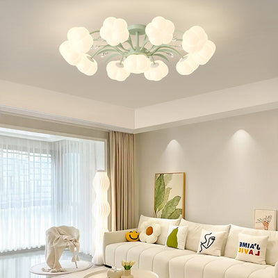 Contemporary Creative Flower Round PE Iron LED Semi-Flush Mount Ceiling Light For Living Room