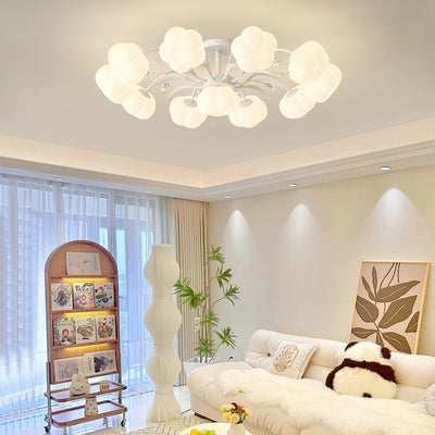 Contemporary Creative Flower Round PE Iron LED Semi-Flush Mount Ceiling Light For Living Room