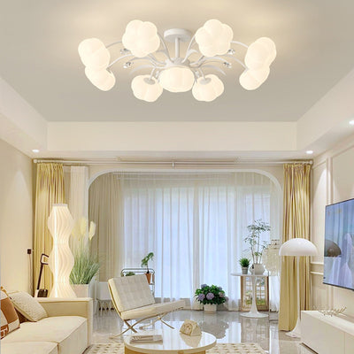 Contemporary Creative Flower Round PE Iron LED Semi-Flush Mount Ceiling Light For Living Room