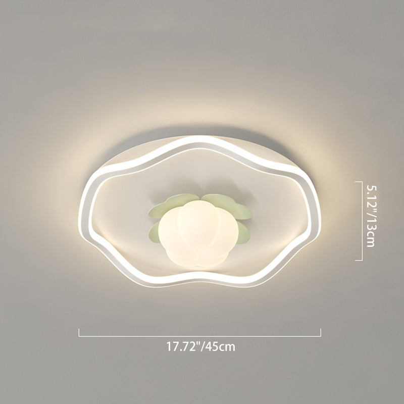 Contemporary Scandinavian Cream Flower Wave Round PE Iron LED Flush Mount Ceiling Light For Bedroom