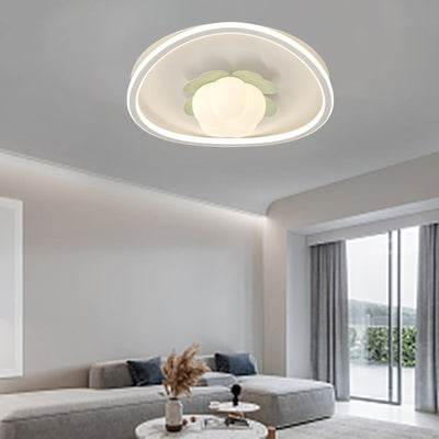 Contemporary Scandinavian Cream Flower Wave Round PE Iron LED Flush Mount Ceiling Light For Bedroom