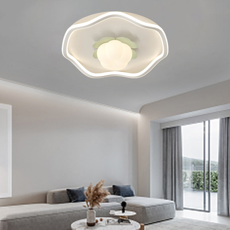 Contemporary Scandinavian Cream Flower Wave Round PE Iron LED Flush Mount Ceiling Light For Bedroom