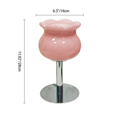 Contemporary Creative Cream Bell Orchid Flower Round Iron Glass 1-Light Table Lamp For Bedroom