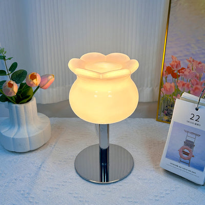 Contemporary Creative Cream Bell Orchid Flower Round Iron Glass 1-Light Table Lamp For Bedroom