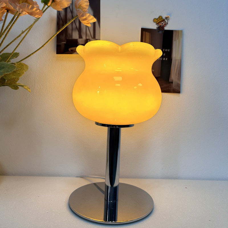 Contemporary Creative Cream Bell Orchid Flower Round Iron Glass 1-Light Table Lamp For Bedroom