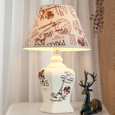 Modern Art Deco Round Cylinder Square Ceramic Cardboard 1-Light Table Lamp For Bedroom