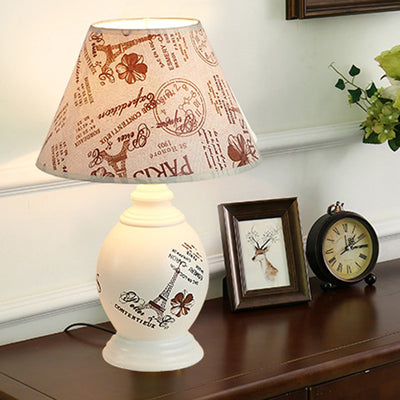 Modern Art Deco Round Cylinder Square Ceramic Cardboard 1-Light Table Lamp For Bedroom