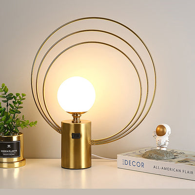 Modern Minimalist Round Orb Cylinder Hardware Glass 1-Light Table Lamp For Bedroom