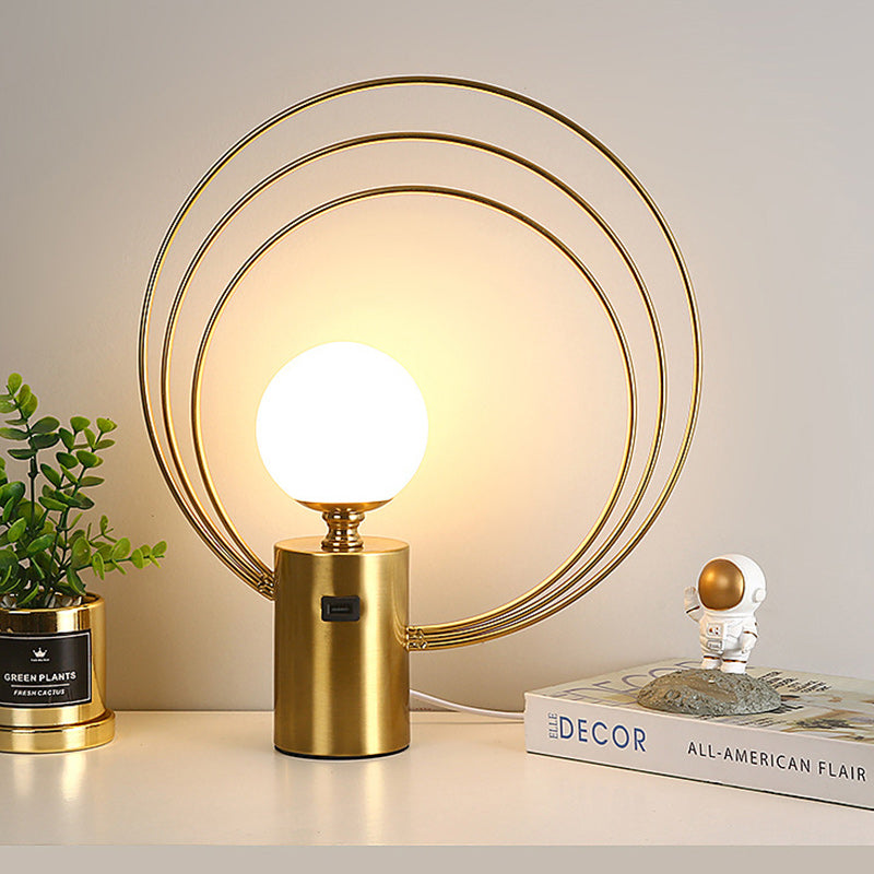 Modern Minimalist Round Orb Cylinder Hardware Glass 1-Light Table Lamp For Bedroom