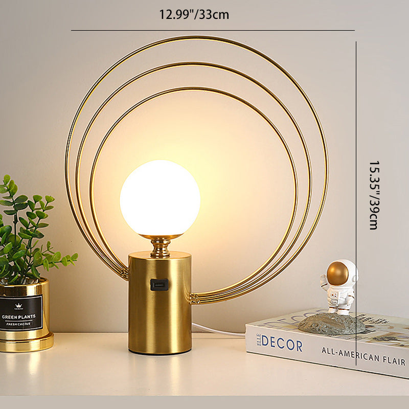 Modern Minimalist Round Orb Cylinder Hardware Glass 1-Light Table Lamp For Bedroom