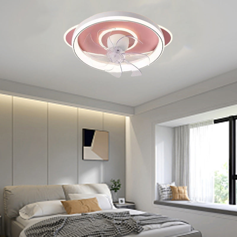 Contemporary Scandinavian Cloud Round Dome PVC Iron LED Flush Mount Ceiling Fan Light For Bedroom