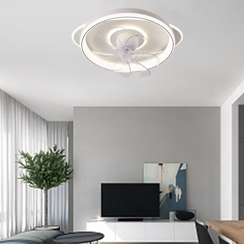 Contemporary Scandinavian Cloud Round Dome PVC Iron LED Flush Mount Ceiling Fan Light For Bedroom